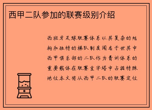 西甲二队参加的联赛级别介绍